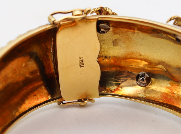 MODERNIST 1970 White Enameled Bangle In 18Kt Yellow Gold With Diamonds