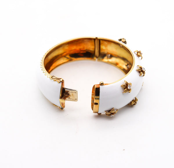MODERNIST 1970 White Enameled Bangle In 18Kt Yellow Gold With Diamonds