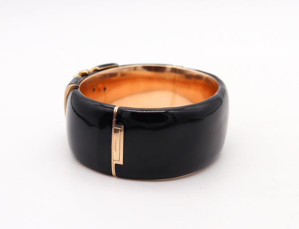 -FRIEDRICH DRAXLER 1880 Victorian Black Enameled Bangle In 14Kt Gold With Pearls