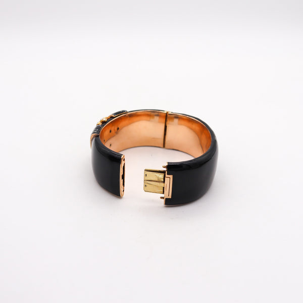 -FRIEDRICH DRAXLER 1880 Victorian Black Enameled Bangle In 14Kt Gold With Pearls