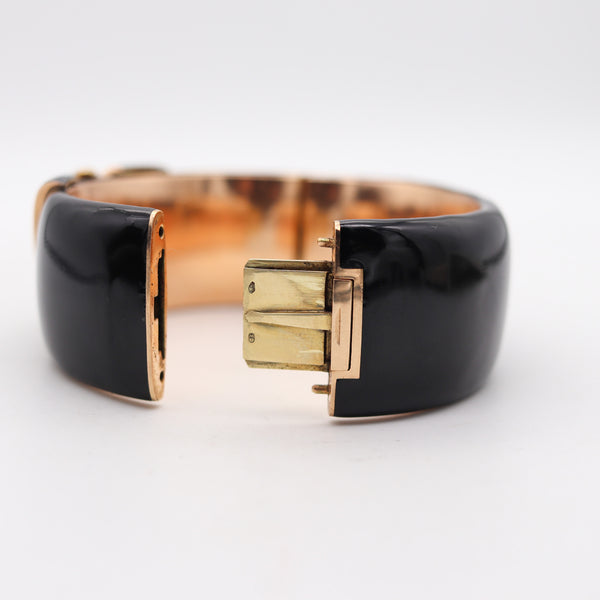 -FRIEDRICH DRAXLER 1880 Victorian Black Enameled Bangle In 14Kt Gold With Pearls