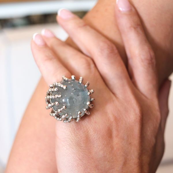 GARNAZELLE Paris Boule D'Amour Cocktail Ring In 18Kt Gold With 68 Ctw Aquamarine