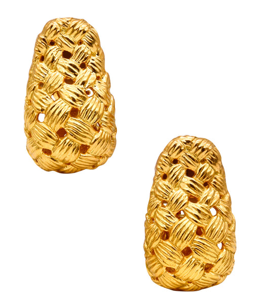-Angela Cummings 1987 Studios Woven Mesh Earrings In Solid 18Kt Yellow Gold