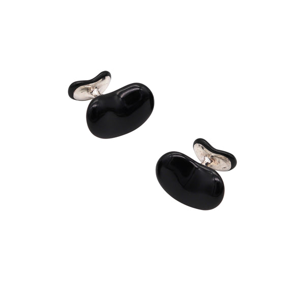 TIFFANY & CO. 1980 Elsa Peretti Beans Cufflinks In .925 Sterling With Black Jade