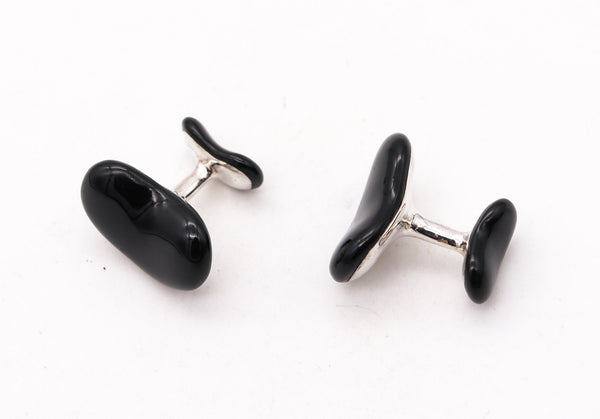 TIFFANY & CO. 1980 Elsa Peretti Beans Cufflinks In .925 Sterling With Black Jade