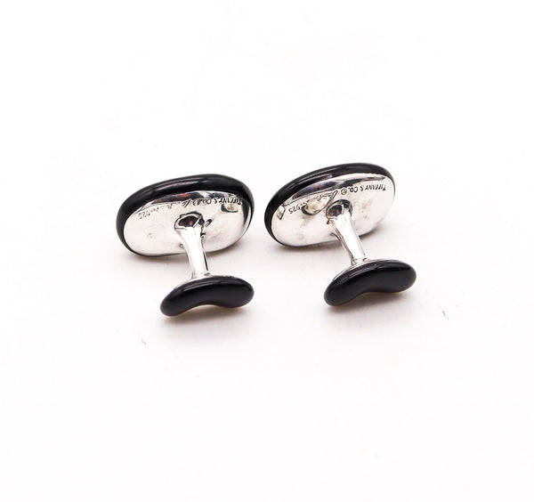 TIFFANY & CO. 1980 Elsa Peretti Beans Cufflinks In .925 Sterling With Black Jade