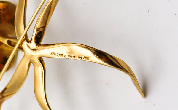 ANGELA CUMMINGS 1988 Enameled Orchid Pendant Brooch In 18Kt Yellow Gold