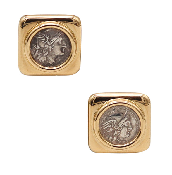 BVLGARI Roma 1970 Moneta 268 BC Roman Coins Earrings In 18Kt Yellow Gold
