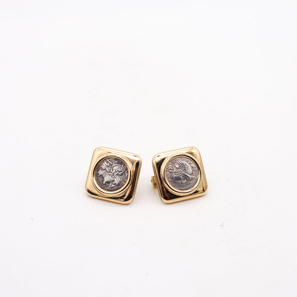 BVLGARI Roma 1970 Moneta 268 BC Roman Coins Earrings In 18Kt Yellow Gold