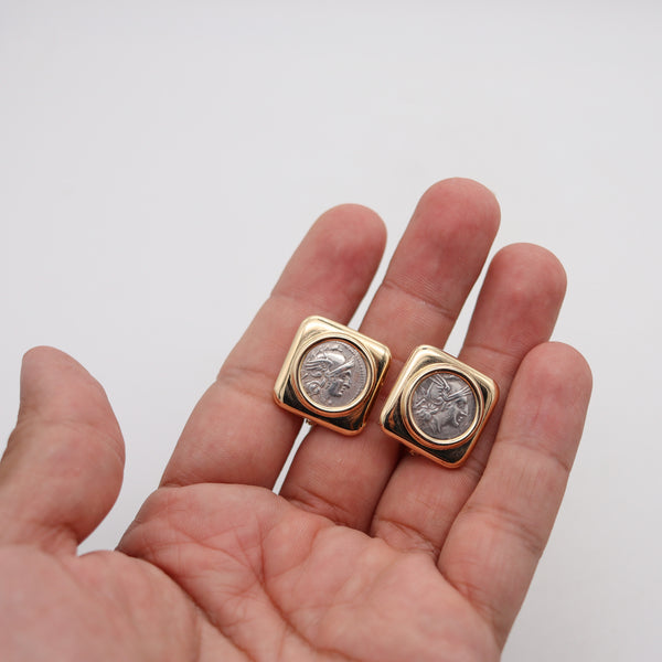 BVLGARI Roma 1970 Moneta 268 BC Roman Coins Earrings In 18Kt Yellow Gold