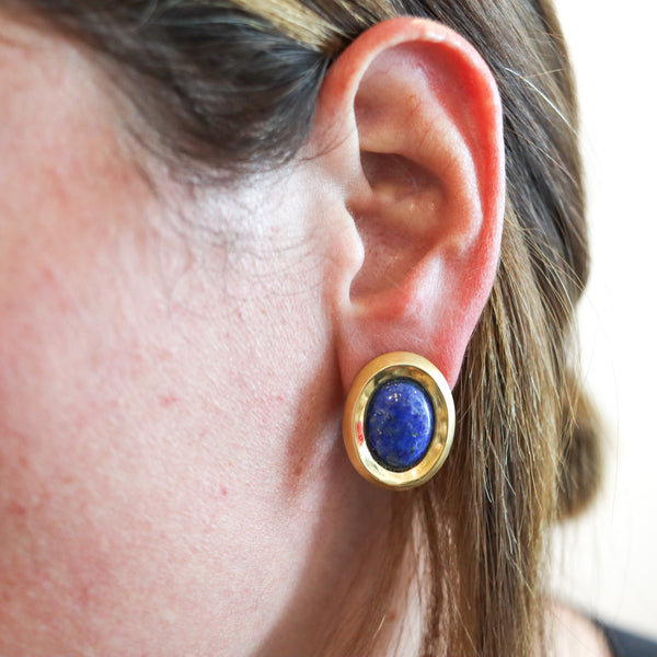 ANGELA CUMMINGS 1988 Clips-On Earrings In 18Kt Yellow Gold With Lapis Lazuli