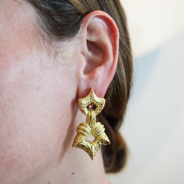 HENRY DUNAY New York Door Knockers Drop Earrings In 18Kt Yellow Gold