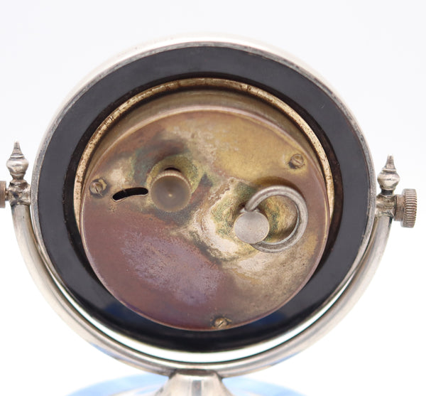 AARON L. DENNISON 1929 Art Deco Guilloche Blue Enamel Desk Clock In Sterling