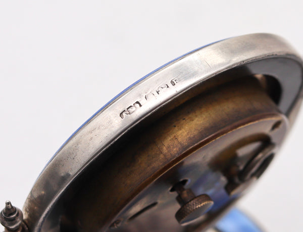 AARON L. DENNISON 1929 Art Deco Guilloche Blue Enamel Desk Clock In Sterling