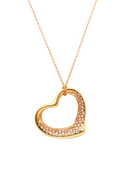 TIFFANY & CO. 1980 Elsa Peretti Large Open Heart Necklace In 18Kt Gold And Diamonds