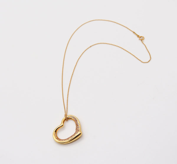 TIFFANY & CO. 1980 Elsa Peretti Large Open Heart Necklace In 18Kt Gold And Diamonds