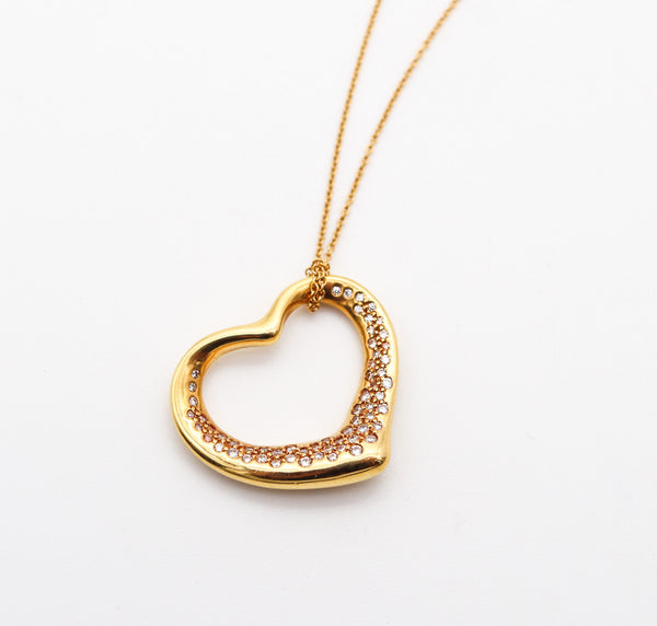 TIFFANY & CO. 1980 Elsa Peretti Large Open Heart Necklace In 18Kt Gold And Diamonds
