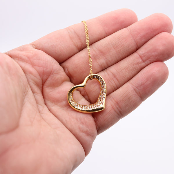 TIFFANY & CO. 1980 Elsa Peretti Large Open Heart Necklace In 18Kt Gold And Diamonds