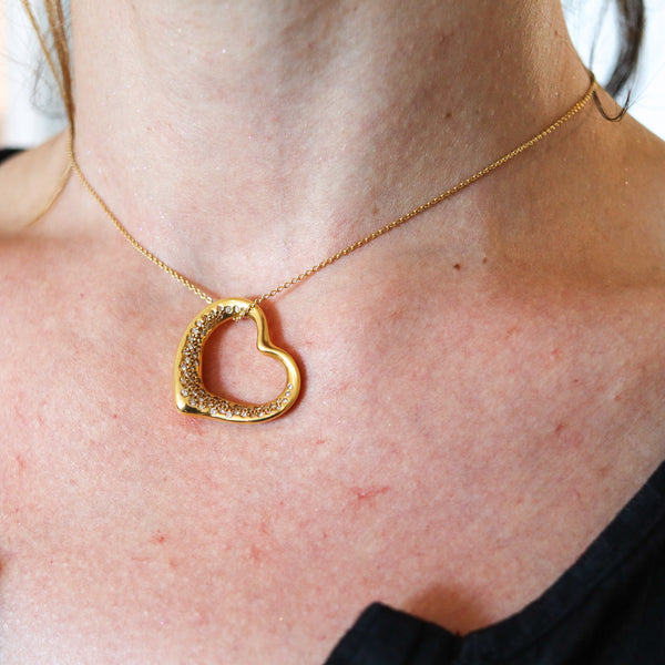 TIFFANY & CO. 1980 Elsa Peretti Large Open Heart Necklace In 18Kt Gold And Diamonds