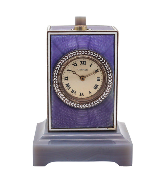CARTIER Paris 1909 Belle Epoque Enamel Repeater Carriage Clock In Sterling Agate