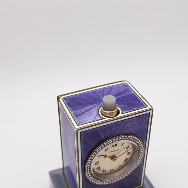 CARTIER Paris 1909 Belle Epoque Enamel Repeater Carriage Clock In Sterling Agate