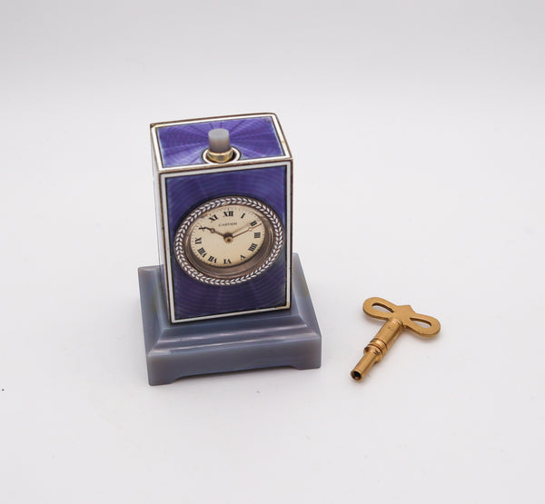 CARTIER Paris 1909 Belle Epoque Enamel Repeater Carriage Clock In Sterling Agate