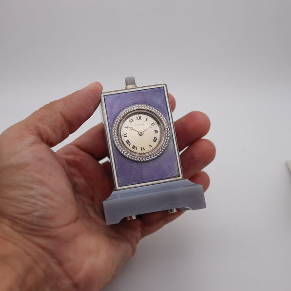 CARTIER Paris 1909 Belle Epoque Enamel Repeater Carriage Clock In Sterling Agate