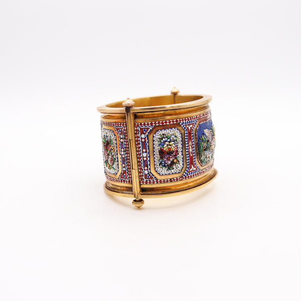 ROMAN REVIVAL 1880 Micro Mosaic Bangle Bracelet In Solid 19Kt Yellow Gold