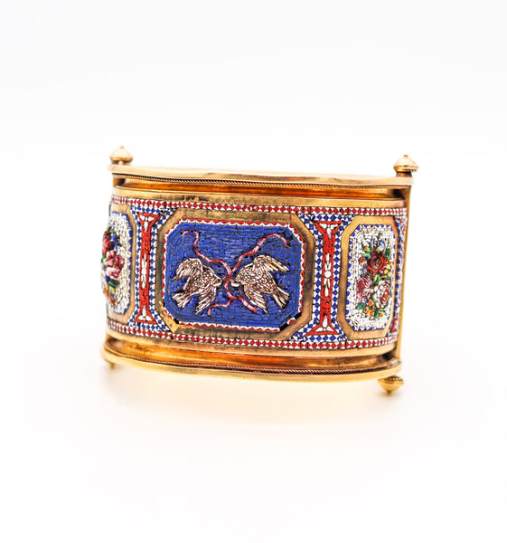 ROMAN REVIVAL 1880 Micro Mosaic Bangle Bracelet In Solid 19Kt Yellow Gold