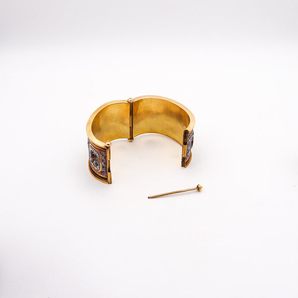 ROMAN REVIVAL 1880 Micro Mosaic Bangle Bracelet In Solid 19Kt Yellow Gold