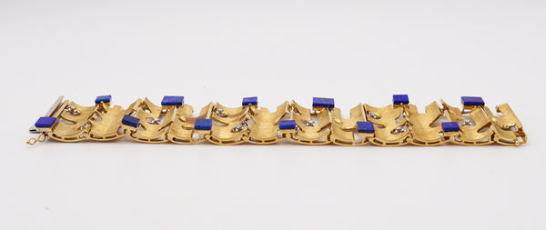 BENVENUTO GALOPPI 1970 Sculptural Bracelet In 18Kt Gold with Lapis & Diamonds