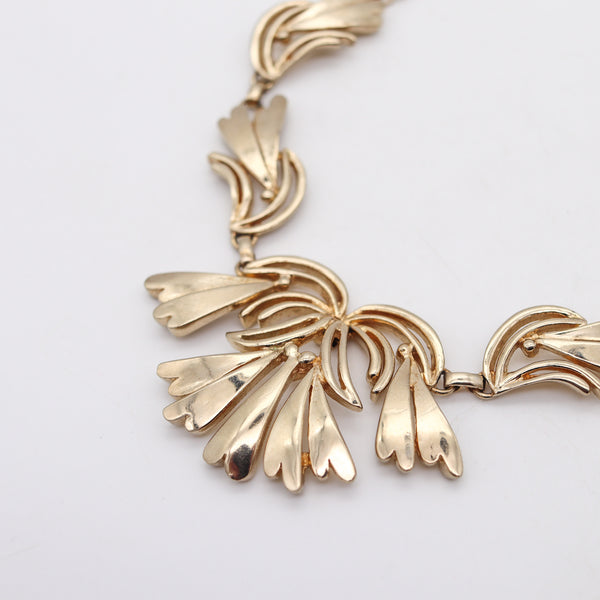 NORMAN BEL GEDDES 1950 Retro Modernist Necklace In Gilt Steel