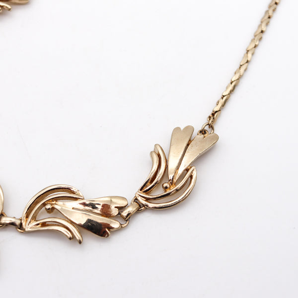 NORMAN BEL GEDDES 1950 Retro Modernist Necklace In Gilt Steel