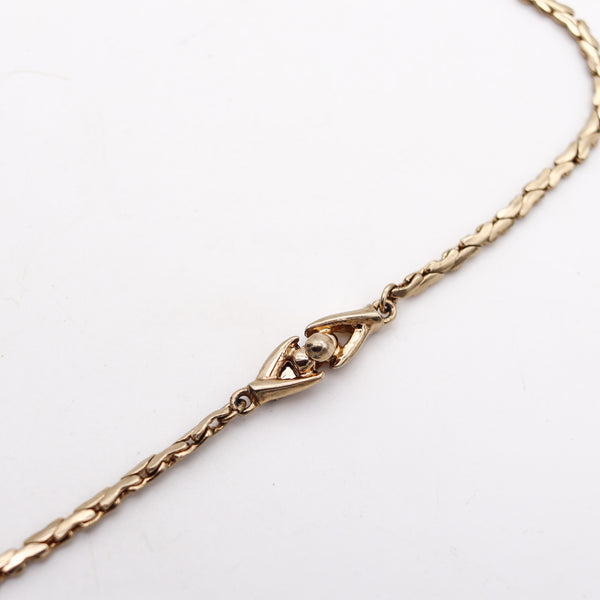 NORMAN BEL GEDDES 1950 Retro Modernist Necklace In Gilt Steel