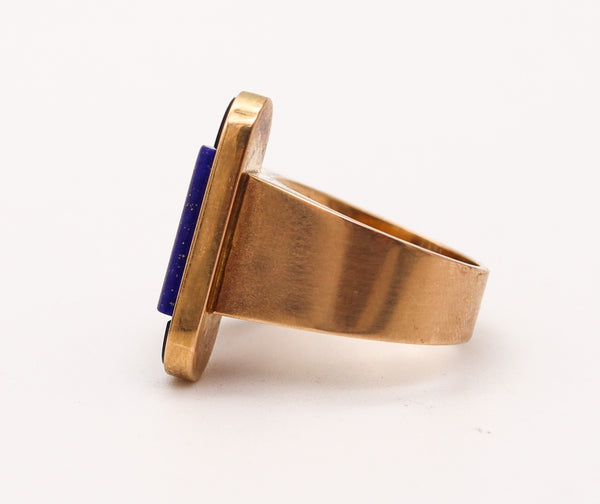 RAYMOND TEMPLIER 1930 Sculptural Ring In 18Kt Gold Platinum And Gemstones