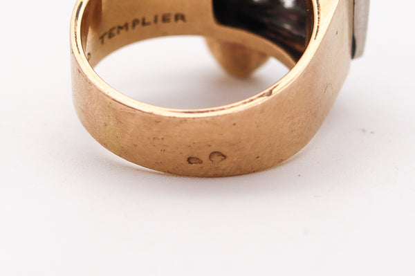 RAYMOND TEMPLIER 1930 Sculptural Ring In 18Kt Gold Platinum And Gemstones