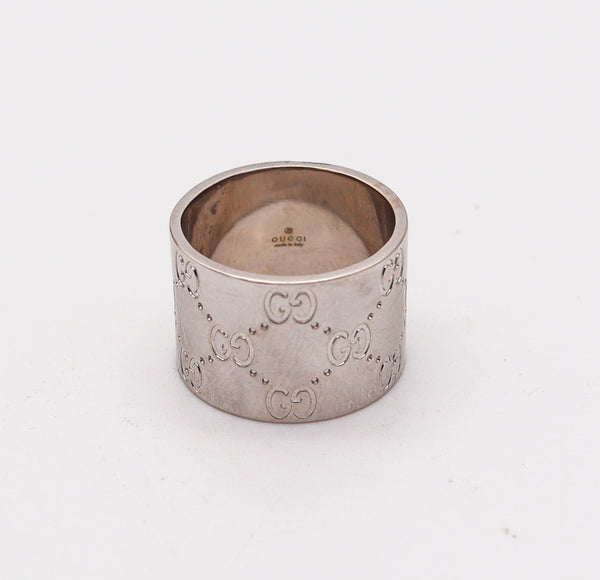 GUCCI Milano Extra Wide Icon Logo GG Ring Band In Solid 18Kt White Gold