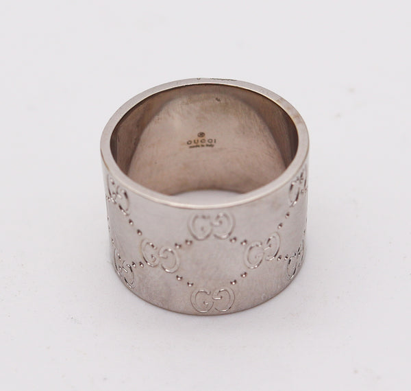 GUCCI Milano Extra Wide Icon Logo GG Ring Band In Solid 18Kt White Gold