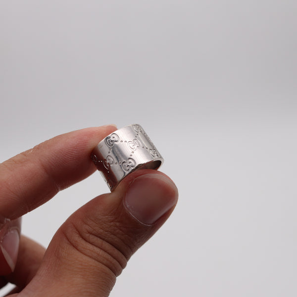 GUCCI Milano Extra Wide Icon Logo GG Ring Band In Solid 18Kt White Gold