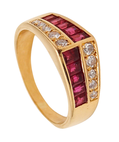 OSCAR HEYMAN Cocktail Ring In 18Kt Yellow Gold With 1.52 Ctw In Diamonds & Rubies