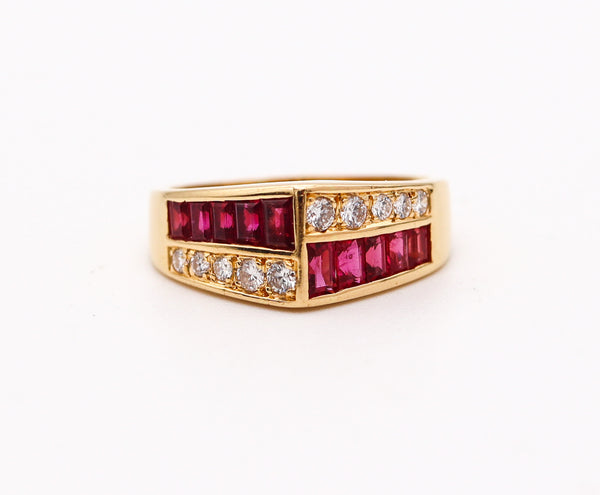 OSCAR HEYMAN Cocktail Ring In 18Kt Yellow Gold With 1.52 Ctw In Diamonds & Rubies