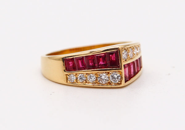 OSCAR HEYMAN Cocktail Ring In 18Kt Yellow Gold With 1.52 Ctw In Diamonds & Rubies