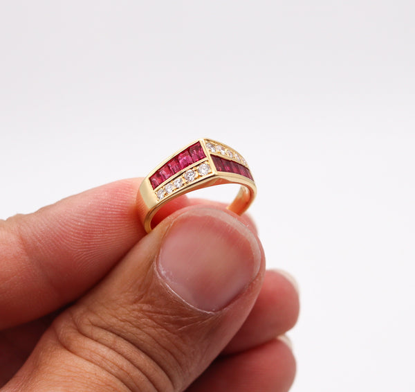 OSCAR HEYMAN Cocktail Ring In 18Kt Yellow Gold With 1.52 Ctw In Diamonds & Rubies