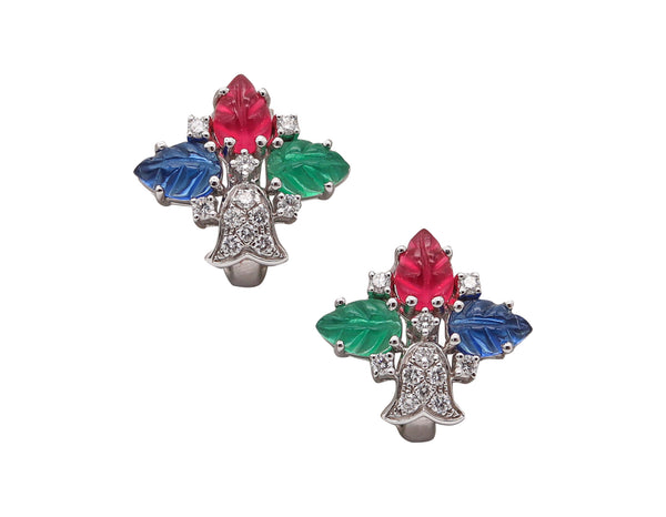 CARTIER Paris Tutti Frutti Earrings In 18Kt White Gold With Carved Gems & Diamonds