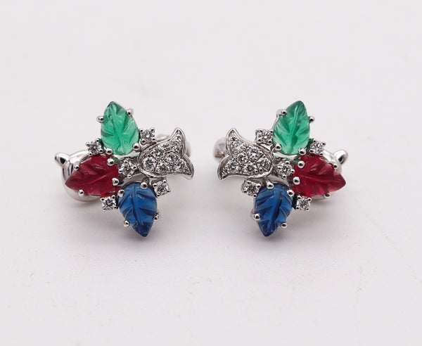CARTIER Paris Tutti Frutti Earrings In 18Kt White Gold With Carved Gems & Diamonds