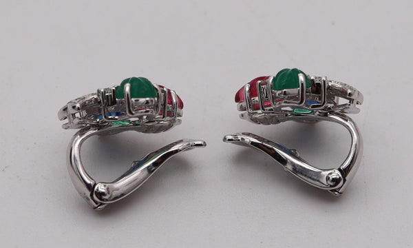 CARTIER Paris Tutti Frutti Earrings In 18Kt White Gold With Carved Gems & Diamonds