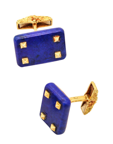 CARTIER Paris 1960 Geometric Lapis Lazuli Cufflinks In Solid 18 Kt Yellow Gold