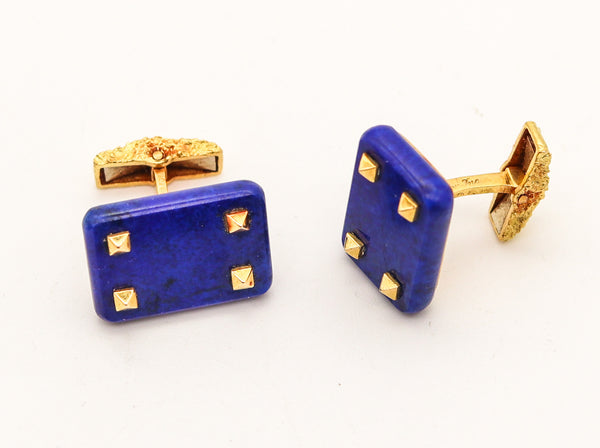 CARTIER Paris 1960 Geometric Lapis Lazuli Cufflinks In Solid 18 Kt Yellow Gold