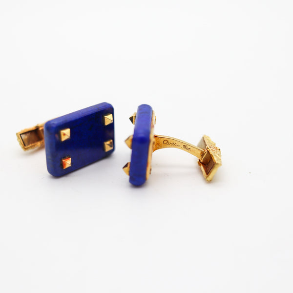 CARTIER Paris 1960 Geometric Lapis Lazuli Cufflinks In Solid 18 Kt Yellow Gold