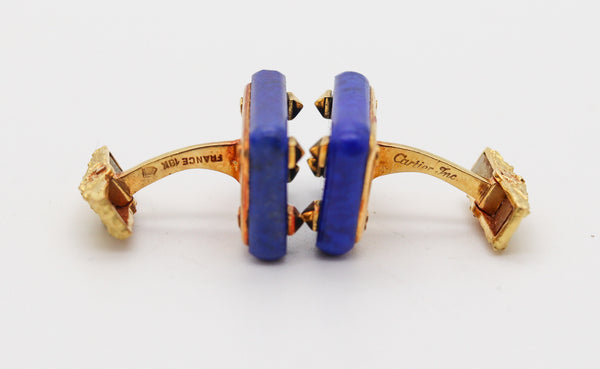 CARTIER Paris 1960 Geometric Lapis Lazuli Cufflinks In Solid 18 Kt Yellow Gold